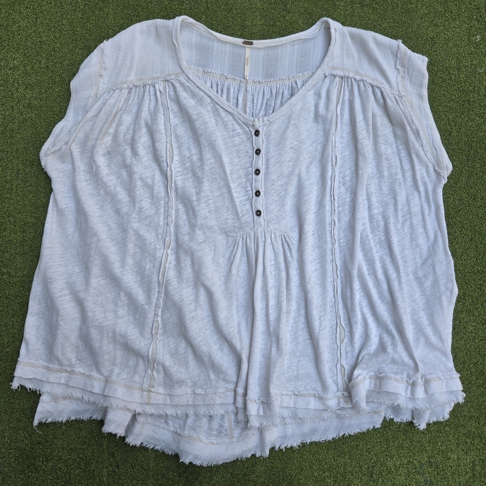 Free People Aster Henley Top Blouse Size XS Off White
